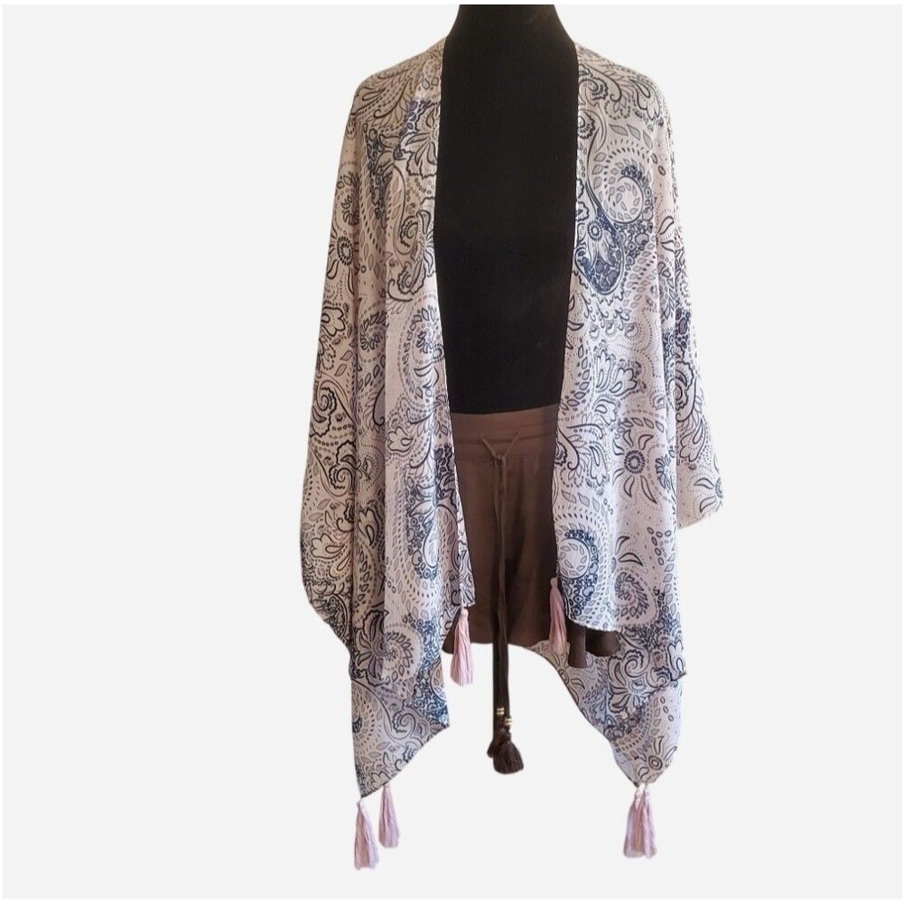 Simply Noelle Pink Paisley Boho Kimono Shawl Tassel One Size Fairy Festival